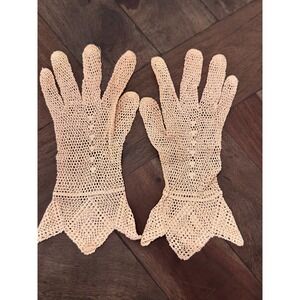 Vintage Women Crotched Cotton Gloves Bracelet Length‎ Edwardian to pre 60s Style